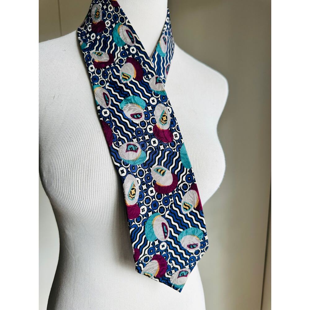 Vintage Mens Tie Silk Geo Print Geoffrey Beene  Accessories  Unisex Menswear